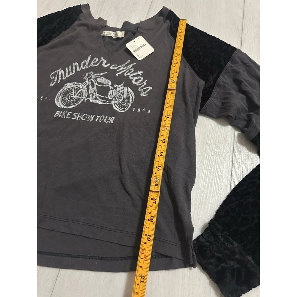 NWT Free People Top Velvet Leopard Sz‎ S Thunder Motors Motorcycle Gray $98